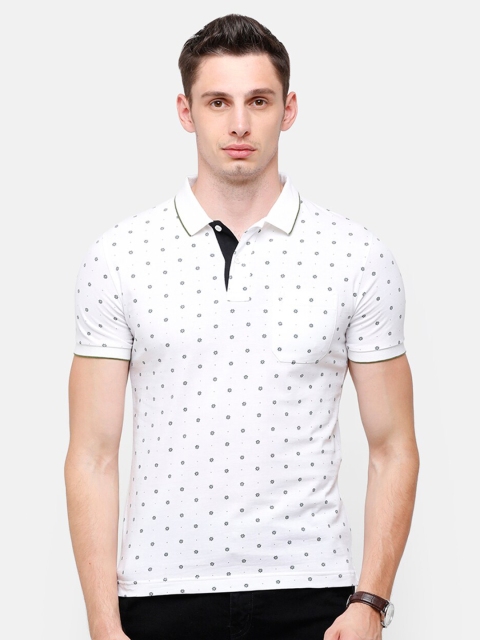 

Classic Polo Men White Printed Polo Collar Pockets Slim Fit T-shirt