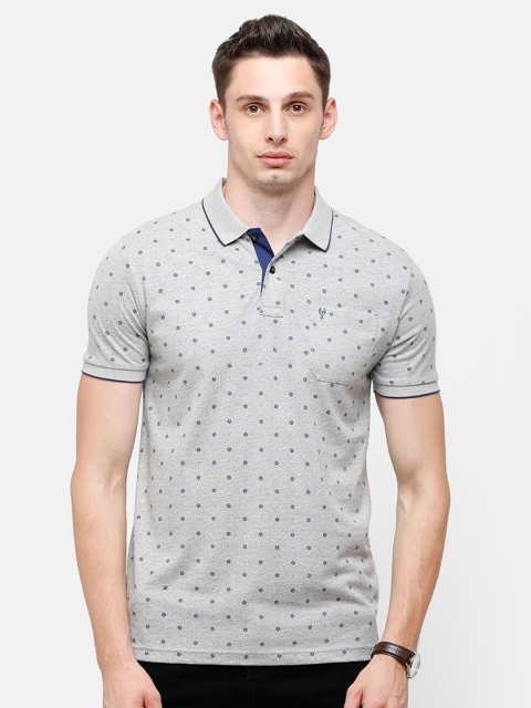 

Classic Polo Men Grey Printed Polo Collar Pockets Slim Fit T-shirt