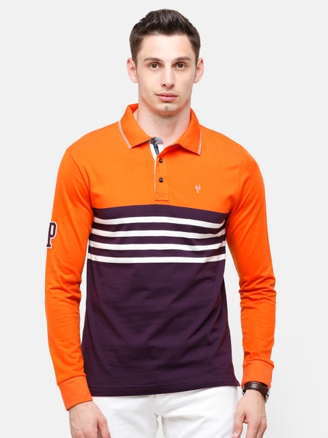 

Classic Polo Men Orange Striped Polo Collar Slim Fit T-shirt