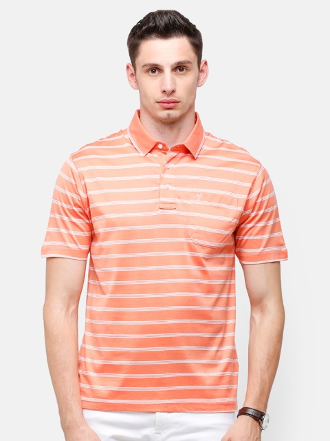 

Classic Polo Men Orange Striped Polo Collar Pockets T-shirt