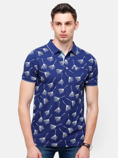 

Classic Polo Men Blue Printed Polo Collar Pockets Slim Fit T-shirt