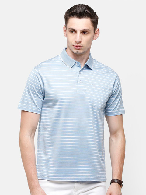 

Classic Polo Men Blue Striped Polo Collar Pockets T-shirt