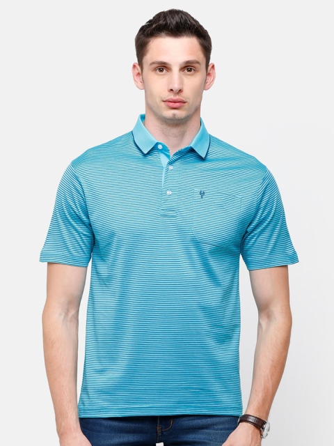 

Classic Polo Men Turquoise Blue Striped Polo Collar Pockets T-shirt