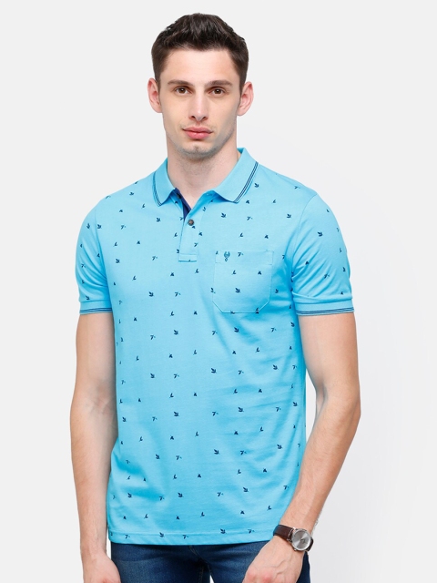 

Classic Polo Men Turquoise Blue Printed Polo Collar Slim Fit T-shirt