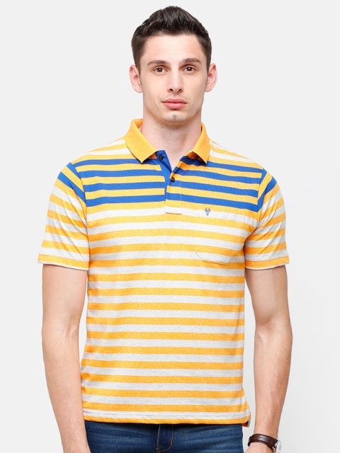 

Classic Polo Men Orange Striped Polo Collar Pockets T-shirt