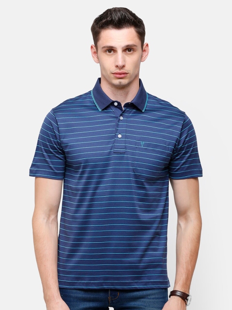 

Classic Polo Men Blue Striped Polo Collar Pockets T-shirt