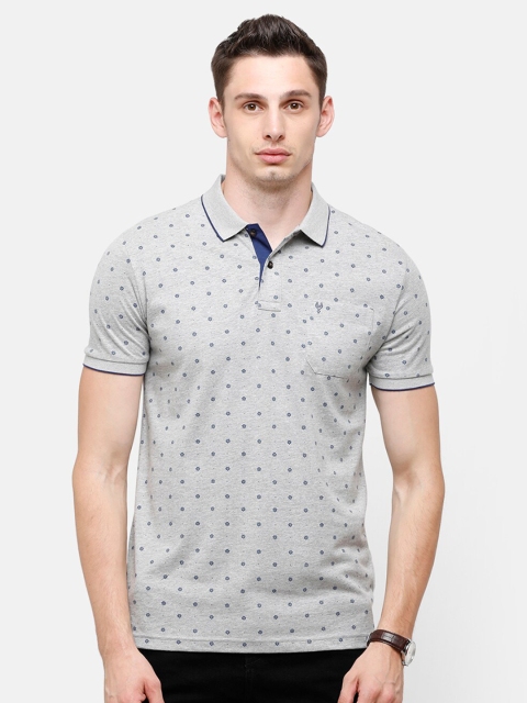 

Classic Polo Men Grey Printed Polo Collar Pockets Slim Fit T-shirt