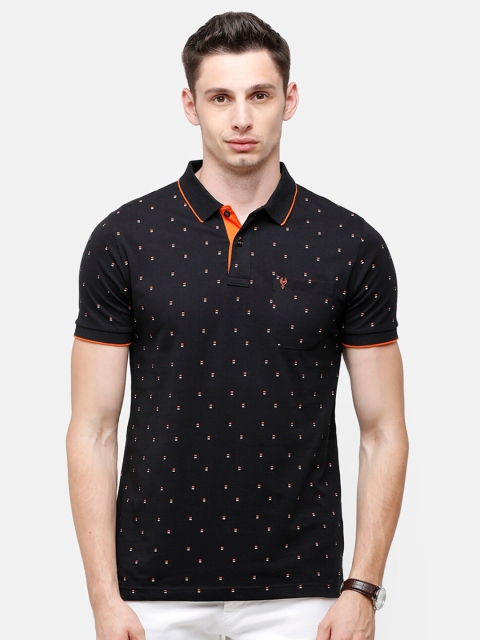 

Classic Polo Men Black Printed Polo Collar Slim Fit Pure Cotton T-shirt