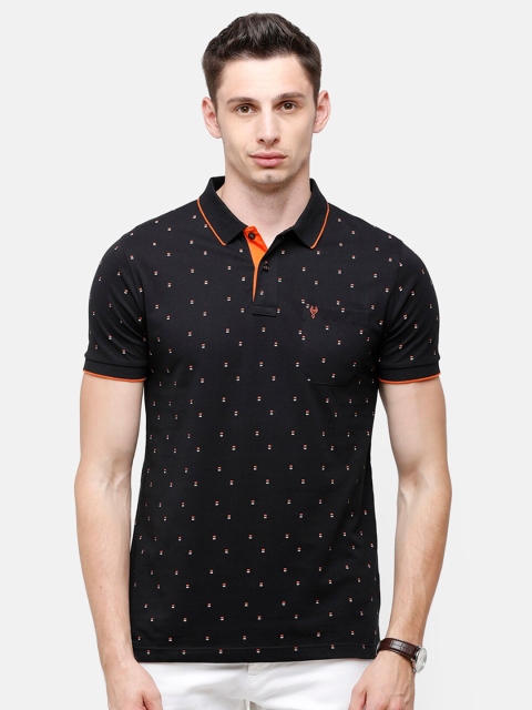 

Classic Polo Men Black Printed Polo Collar Slim Fit Pure Cotton T-shirt