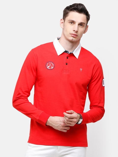 

Classic Polo Men Red Polo Collar Applique Slim Fit Pure Cotton T-shirt
