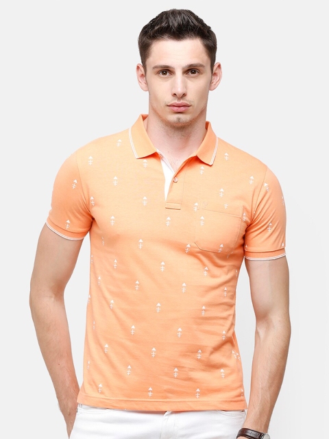 

Classic Polo Men Orange Printed Polo Collar Pockets Slim Fit T-shirt
