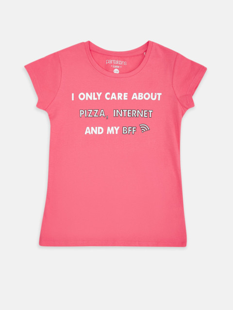 

Pantaloons Junior Girls Pink & White Typography Printed T-shirt