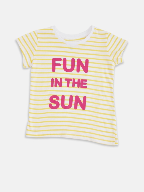 

Pantaloons Junior Girls Yellow & Pink Striped T-shirt