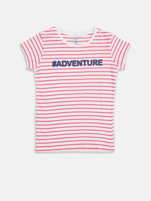 

Pantaloons Junior Girls Pink & White Cotton Striped T-shirt