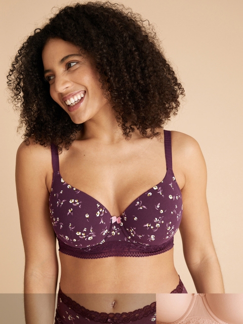 

Marks & Spencer Pack of 2 Floral Bra Underwired Lightly Padded Bra, Pink