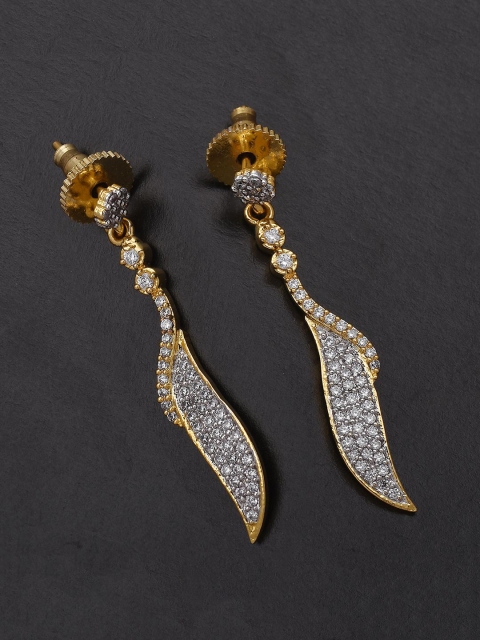 

Tistabene White & Gold-Toned Gold Plated Leafy Sleek Drop Earrings