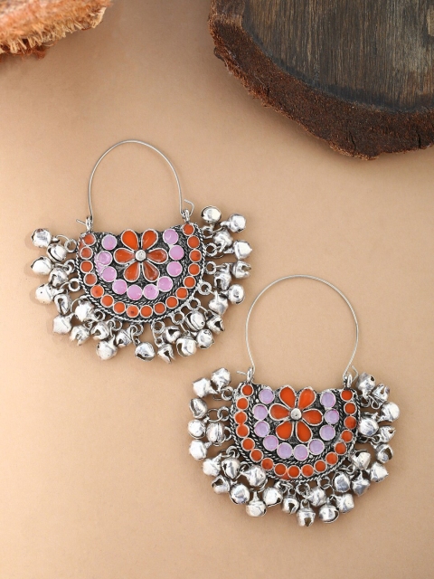 

Tistabene Pink & Silver-Toned Silver-Plated Contemporary Chandbalis Earrings
