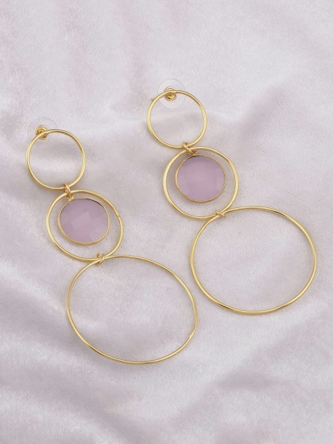 

Tistabene Pink & Gold-Toned Gold-Plated Contemporary Drop Earrings