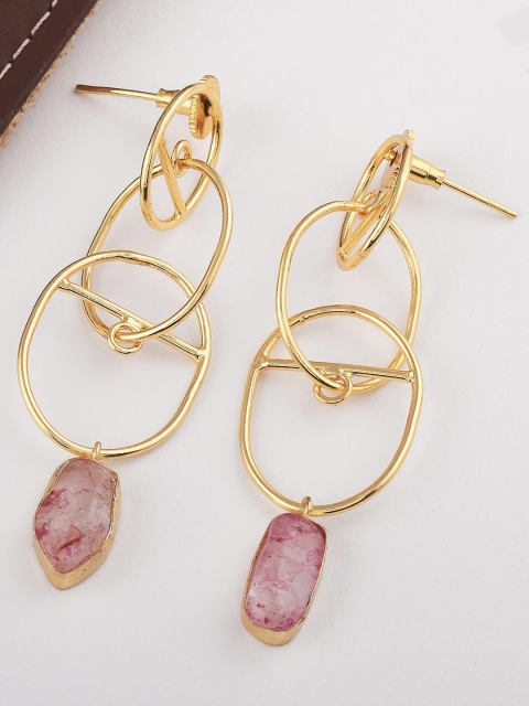 

Tistabene Pink Gold-Plated Studded Contemporary Drop Earrings