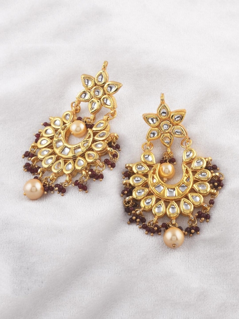 

Tistabene Gold-Toned & Maroon Gold-Plated Contemporary Chandbalis Earrings