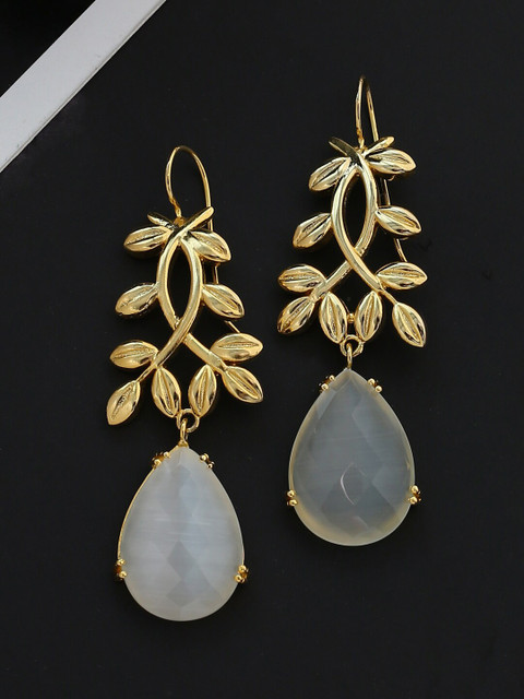 

Tistabene White & Gold-Toned Gold-Plated Contemporary Drop Earrings