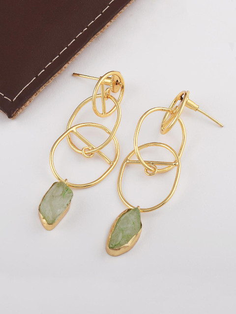 

Tistabene Green Gold-Plated Studded Contemporary Drop Earrings