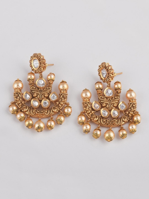 

Tistabene Gold-Plated Kundan Studded Contemporary Drop Earrings