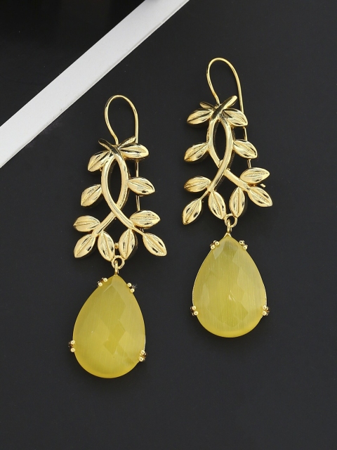

Tistabene Yellow & Gold-Toned Gold-Plated Floral Drop Earrings