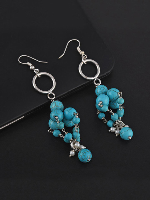 

Tistabene Blue & Rhodium Plated Contemporary Beaded Dangler Drop Earrings