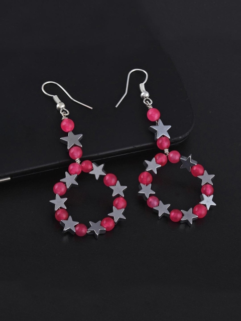 

Tistabene Pink Rhodium-Plated Contemporary Stars Beaded Drop Earrings
