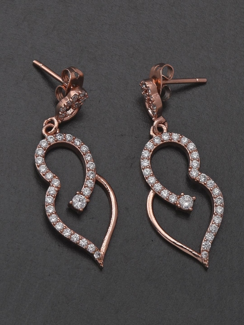 

Tistabene White Contemporary Rose Gold-Plated Drop Earrings