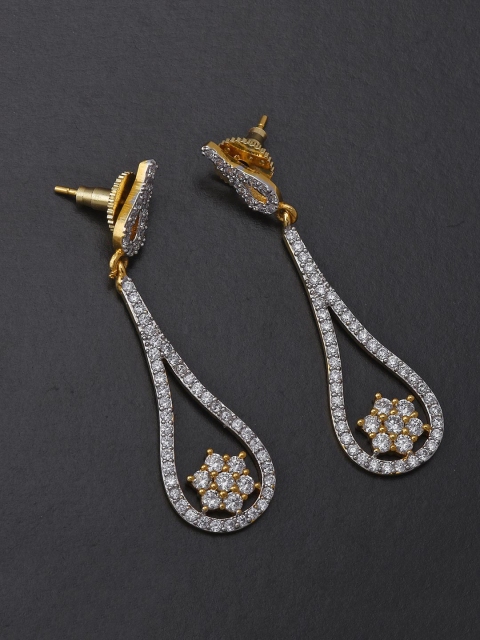 

Tistabene White Contemporary Stone Studded Drop Earrings