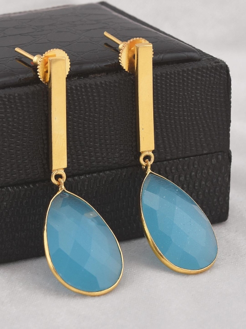 

Tistabene Blue & Gold-Toned Gold-Plated Contemporary Drop Earrings