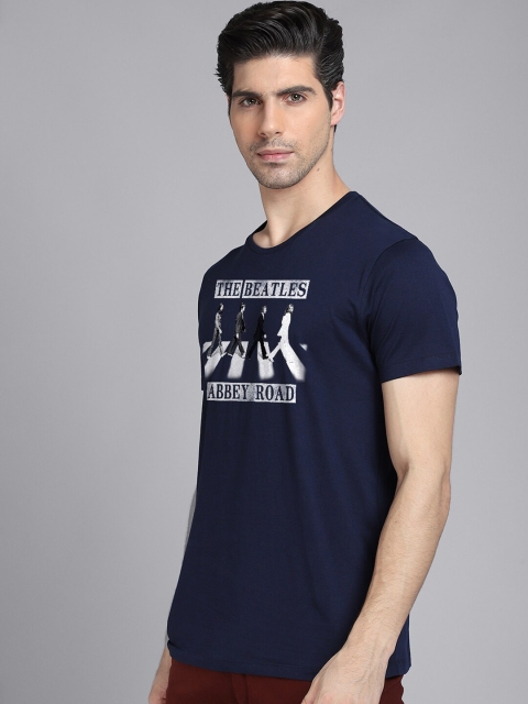 

Free Authority Men Navy Blue The Beatles Printed Round Neck Pure Cotton T-shirt
