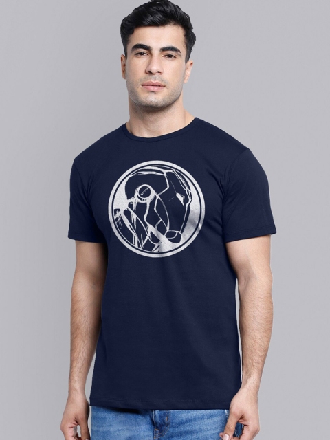 

Free Authority Men Blue & White Iron Man Printed Pure Cotton T-shirt