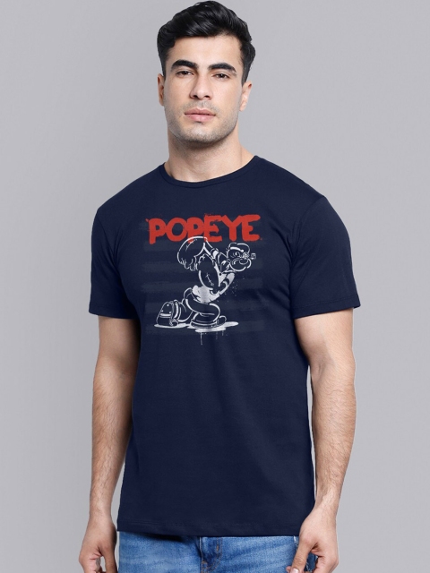 

Free Authority Men Blue & White Popeye Printed Pure Cotton T-shirt