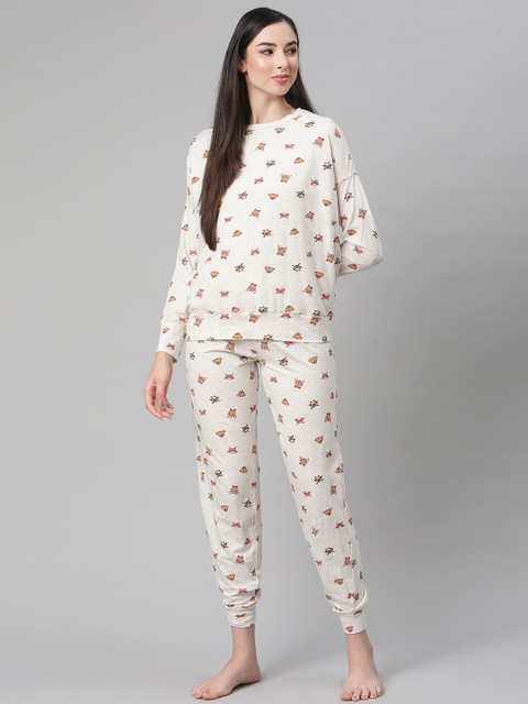 

Marks & Spencer Women Beige Printed Night suit