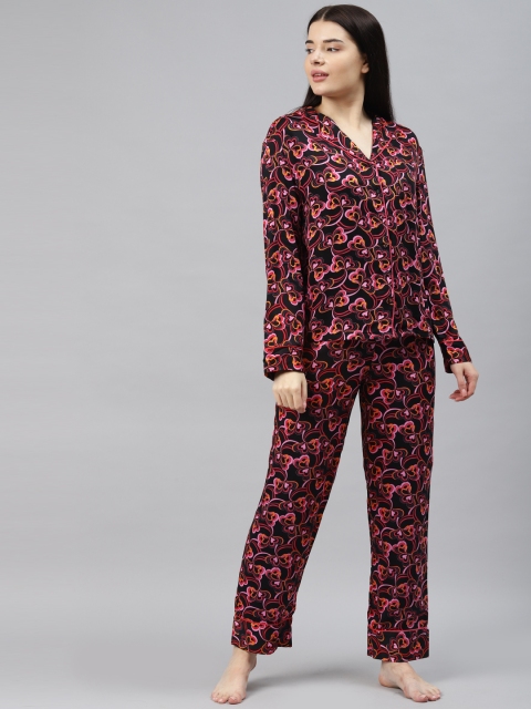 

Marks & Spencer Women Black Printed Pure Cotton Night suit