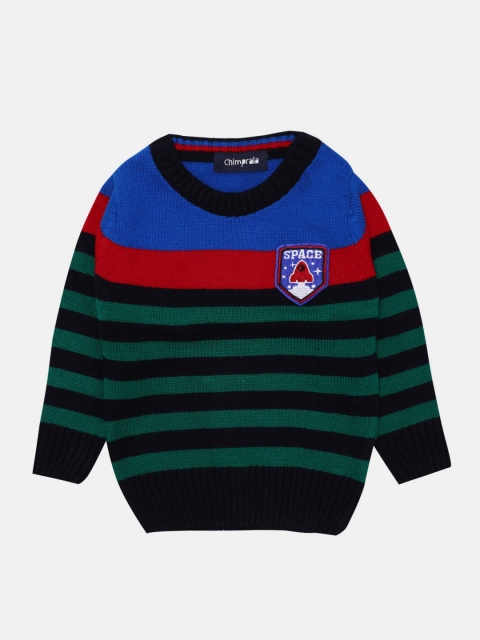 

CHIMPRALA Boys Navy Blue & Green Striped Wool Pullover