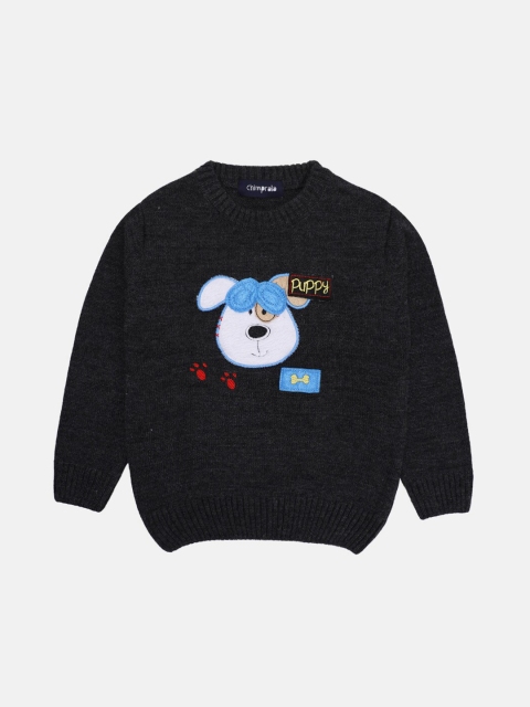

CHIMPRALA Boys Charcoal Grey Embroidered Pullover