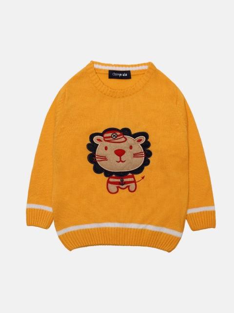 

CHIMPRALA Boys Yellow & Tan Embroidered Woolen Pullover