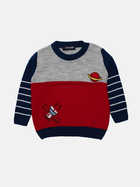 

CHIMPRALA Boys Grey & Red Colourblocked Pullover