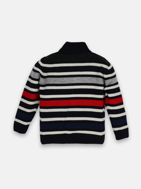 

CHIMPRALA Boys Black & White Striped Woolen Pullover