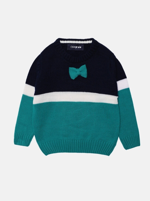 

CHIMPRALA Boys Navy Blue & Teal Colourblocked Woolen Pullover Sweater