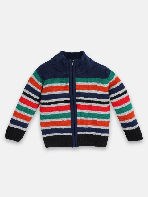 

CHIMPRALA Boys Navy Blue & Orange Striped Woolen Sweaters