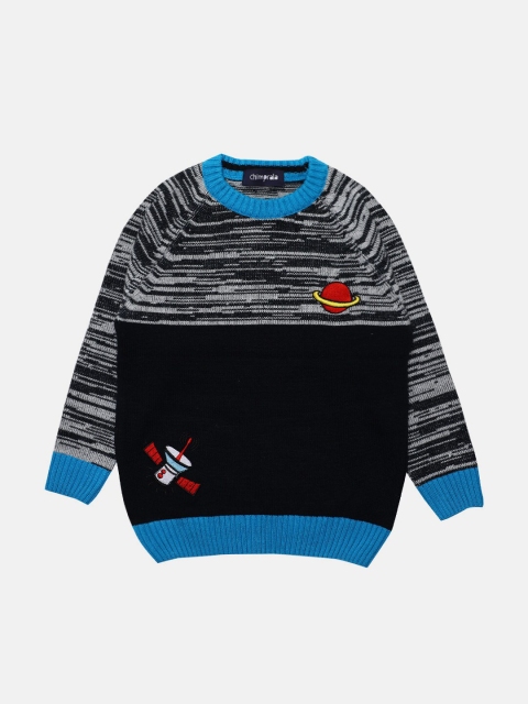 

CHIMPRALA Boys Grey & Black Striped Woolen Pullover Sweater
