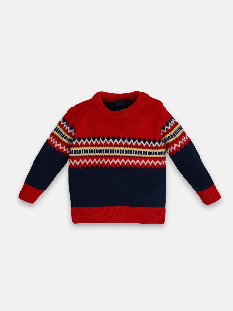 

CHIMPRALA Boys Red Geometric Pullover Woolen Sweater