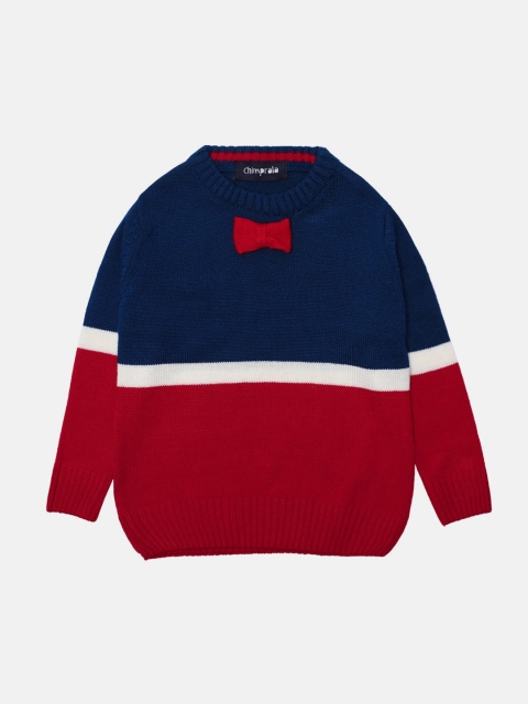 

CHIMPRALA Boys Blue & Red Colourblocked Woolen Pullover