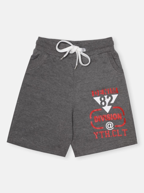 

CHIMPRALA Boys Grey Melange Cotton Typography Printed Regular Shorts