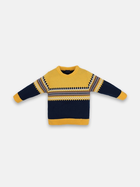 

CHIMPRALA Boys Yellow & Navy Blue Printed Pullover